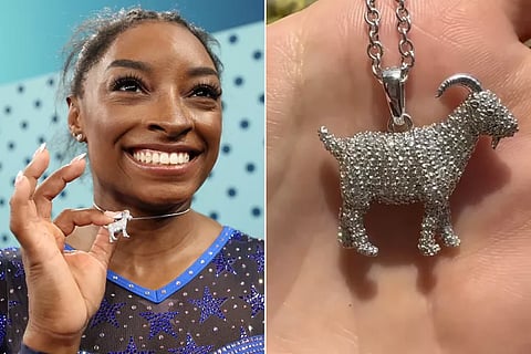 Simone Biles Celebrates Historic Sixth Olympic Gold with Diamond-Encrusted GOAT Necklace