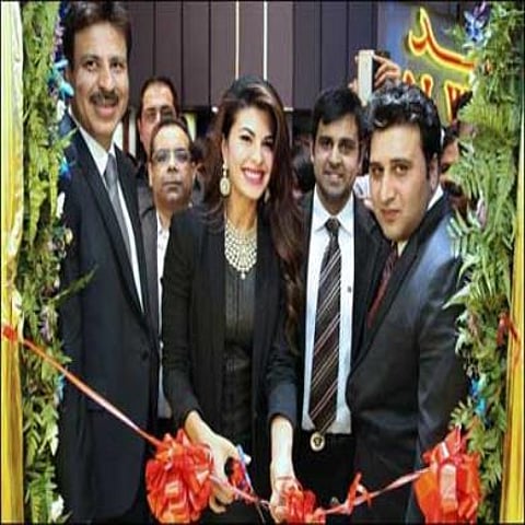 Jacqueline Fernandez, a leading bollywood actress while inaugurating Meena Jewellers' Dubai outlet
