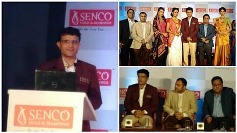 Brand Ambassador Sourav Ganguly with models representing jewelries from different zones of country, with Suvankar Sen, Executive Dir, SENCO with Mr Sankar Sen, Managing Director, SENCO