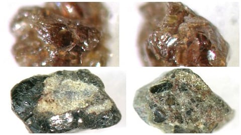 Brown diamond aggregate from sample MX1402 & Large ilmenite from sample MX0109