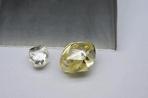 25 carat yellow gem recovered from the Neck Zone at Mothae, along with 6 carat diamond