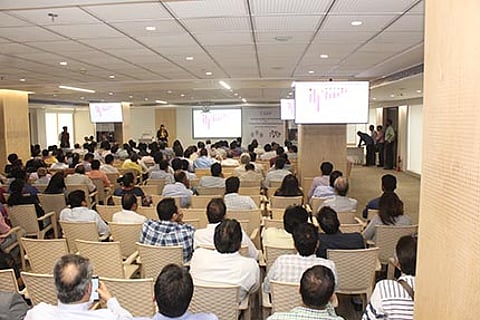 Attendees listening to Dr. Sally Magaña, GIA Research Scientist, while presenting a seminar at Bharat Diamond Bourse