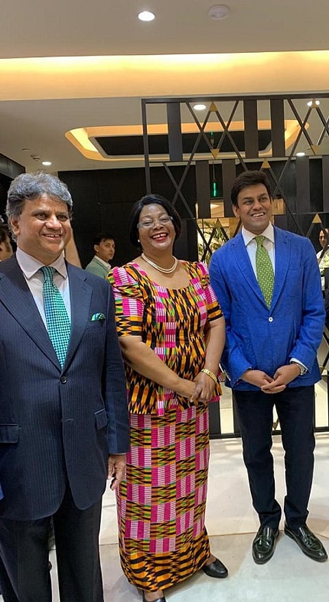 (L-R) Rajkumar Tongya, Judith Kapijimpanga (Zambian Ambassador), Rishabh Tongya