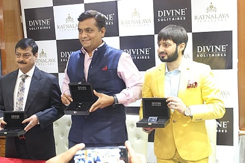 From L to R- Mr. Nagendra Keshri MD Ratnalaya Jewellers, Mr. Jignesh Mehta Founder & MD Divine Solitaires, Mr. Saket Keshri Director Operations & Marketing