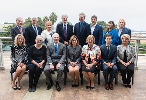 The GIA Board of Governors met in November at the GIA World Headquarters in Carlsbad, CA. Pictured from left, seated: Barbara Lee Dutrow, Barbara A. Sawrey, Thomas H. Insley, Board Chair Dione D. Kenyon, Susan Jacques, Tom Moses and Lisa A. Locklear. From left, standing: Lawrence Ma, Elliot Tannenbaum, Tammy Storino, John W. Valley, Jeffrey E. Post, Stephen F. Kahler, Kiko Harvey and Robert Andrew Johnson.