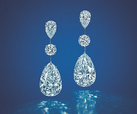 A PAIR OF 17.62 and 17.01 carat D/IF PEAR-SHAPEd diamond earrings Price realized: HK$31,325,000 /US$4,020,120