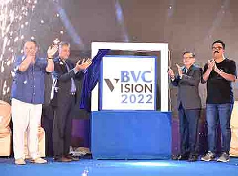Mr Rajesh Neelakanta, CEO, BVC Logistics, Mr Uday Chinai, Chairman, BVC Logistics, Mr Bharat Badani, President, BVC Clearance & Mr Yogesh Bansode, President, BVC Brinks unveiling the Vision 2022.