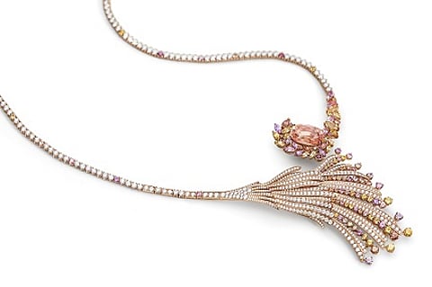 Gübelin Jewellery Blushing Wing Padparadscha Sapphire Red Gold Necklace