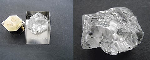(L-R) 242ct & 370ct Type II White Diamonds