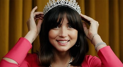 Diamond Tiara, Graff. Twist hoops (just visible), Cuban V necklace, both Made by Malyia. Classic bangle, £5,150, De Beers. Fireworks cuff, Suzanne Kalan.