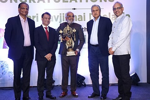 Left to right: Vipul Shah, VC-GJEPC, Colin Shah, Chairman-GJEPC, Padma Shri Savjibhai Dholakia, Anoop Mehta, President-BDB, Mehul Shah, VP-BDB