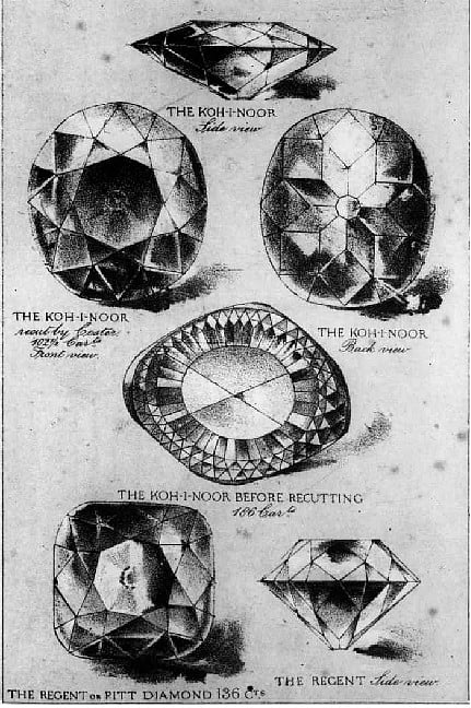 Hulton Archive circa 1860: The Koh-i-Noor and Regent or Pitt diamonds seen from different angles (Getty Images)