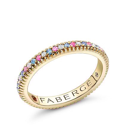 Colours of Love Yellow Gold Diamond and Sapphire Trans Flag Fluted Eternity Ring