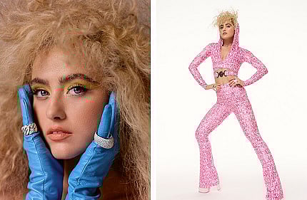 Left image: Vhernier (left pinky ring and earrings) and Hyde Park Jewelers (right pinky ring and bracelets); gloves by Paula Rowan Right image: David Webb (left and right ring), Pomellato (left pointer ring), and Messika (choker); Matching set and shoes by Versace