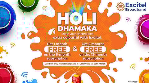 Excitel Launches Holi Dhamaka Offer: Get One Month of Internet Free on Plans Starting at INR 424/Month