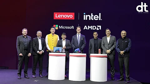 From left to right: Doug Fisher, Senior Vice President, Chief Security & AI Officer, Lenovo, Amar Babu, President, Asia Pacific, Lenovo, Ryosuke Takasaka, Sales Director, Asia Pacific and Japan, Microsoft, Vinay Sinha, Corporate Vice President, India Sales, AMD, Matthew Zielinski, President, International Markets, Lenovo, Santhosh Viswanathan, Vice President & Managing Director, India Region, Intel, Sumir Bhatia, President, Asia Pacific, Infrastructure Solutions Group, Lenovo, Shailendra Katyal, Managing Director and VP, Lenovo India