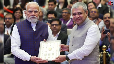 Union Minister Ashwini Vaishnaw Presents Made in India Vikram-32 Bit Chip to PM Modi at Semicon