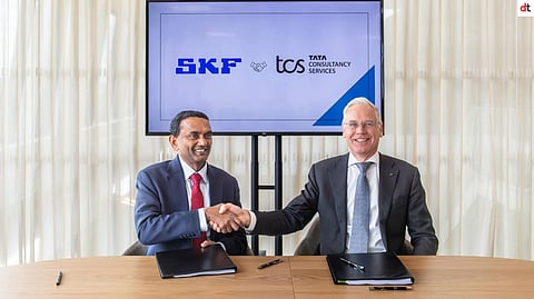 K. Krithivasan, MD and CEO, TCS and Rickard Gustafson, President & CEO, SKF, at the deal signing ceremony at SKF headquarters in Gothenburg, Sweden