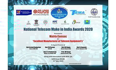 Matrix Bags ‘National Telecom Make in India Awards 2020’ by CMAI