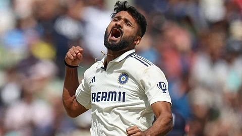 Akash Deep celebrates after taking wicket