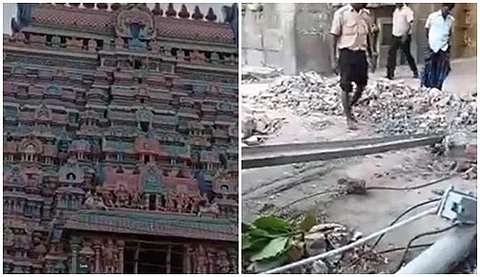 ஸ்ரீரங்கம் கோயில் கிழக்கு வாசல் கோபுரத்தின் ஒரு பகுதி இடிந்து விழுந்ததால் பரபரப்பு!