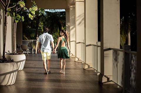 A quiet walk through the palm-lined corridors at Bahia Beach