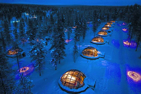 Igloos view from air Kakslauttanen