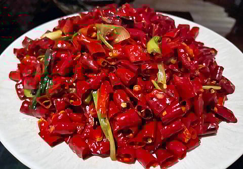 Sichuan Hidden Crispy Chicken beneath 100 Facing Heaven Chilies