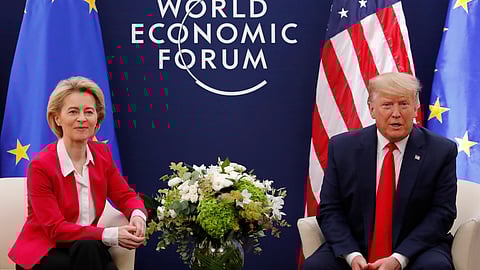 Ursula von der Leyen e Donald Trump no Fórum Económico Mundial, em Davos, em janeiro de 2020.