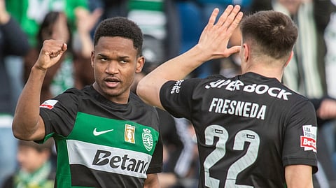 Geny Catamo festeja um golo do Sporting.