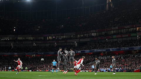 O Arsenal venceu o Real Madrid por 3-0 em Londres, dois golos foram de livres diretos de Declan Rice.