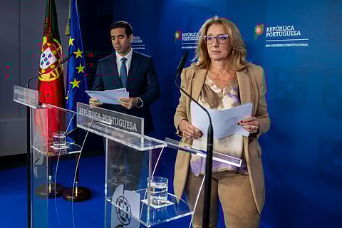 A ministra do Trabalho, Solidariedade e Segurança Social, Rosário Palma Ramalho, acompanhada pelo ministro da Presidência, António Leitão Amaro