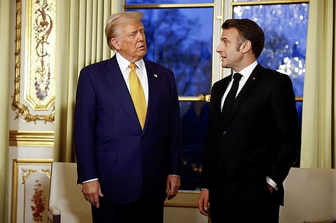 Trump e Macron em encontro na Casa Branca em fevereiro.