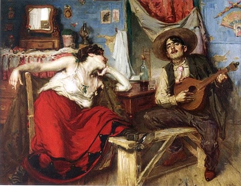 O quadro de José Malhoa representa bem o Fado, tema do sétimo livro sobre Lisboa do historiador Sérgio Luís de Carvalho .