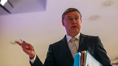 Valdis Dombrovskis, comissário europeu da Economia. Bruxelas, 21 de maio de 2026.