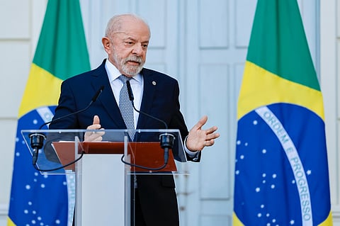 Lula durante coletiva de imprensa ao final dos eventos do G7, na França.
