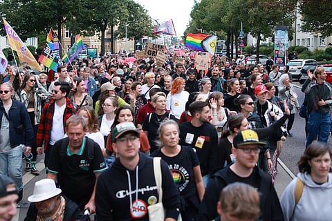 Manifestação em Magdeburgo, em véspera de eleições na Saxónia-Anhalt.
