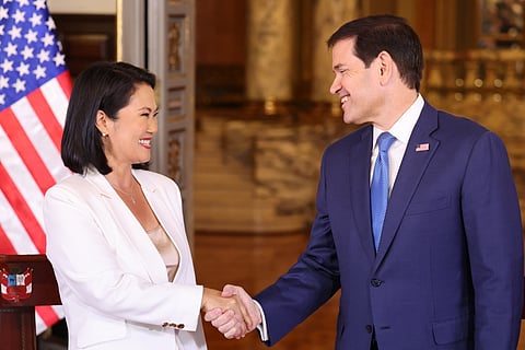 A presidente peruana, Keiko Fujimori, e o secretário de Estado norte-americano, Marco Rubio.
