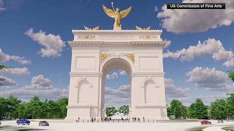 O arco que Trump quer construir entre o Lincoln Memorial e o Cemitério Nacional de Arlington.