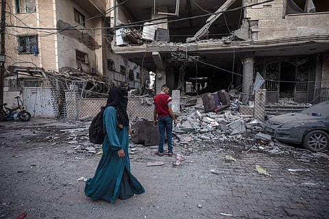 Destruição na cidade de Gaza após um ataque israelita a 3 de outubro.