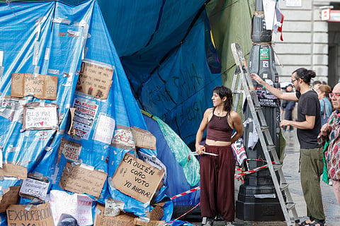 Acampamento de protesto na Porta do Sol, em Madrid.