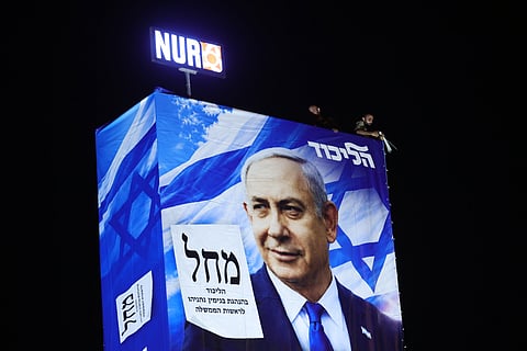 Um cartaz eleitoral de Benjamin Netanyahu.
