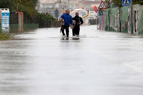 Inundações em Valencia após passagem da tempestade Adam, 19 de outubro de 2026.