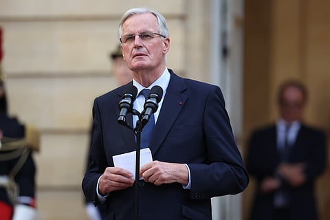 Michel Barnier na cerimónia de posse como primeiro-ministo francês