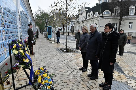 António Costa , Kaja Kallas e Marta Kos este domingo em Kiev.