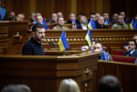 Zelensky apresentou o seu plano no Parlamento ucraniano.