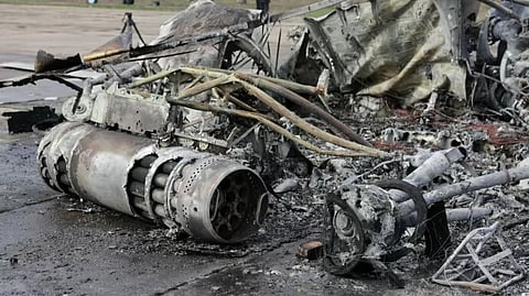 Imagem divulgada no Telegram alegadamente da destruição na base.