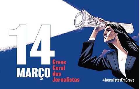 Um dos cartazes da greve do SIndicato dos Jornalistas.