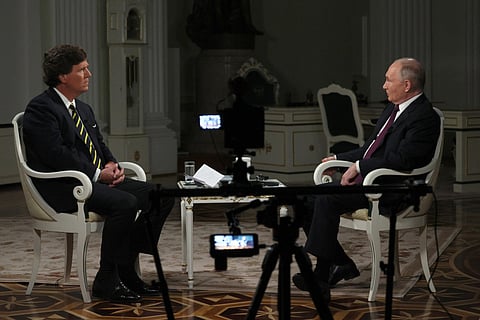 A entrevista de Tucker Carlson a Putin foi gravada na terça-feira e divulgada na quinta à noite.