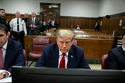 Donald Trump na primeira sessão de julgamento.